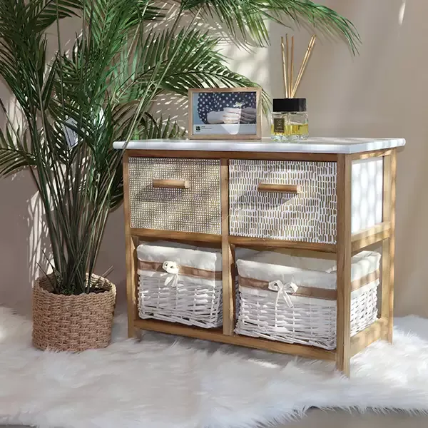 Weva "Keenan" Wood Storage Cabinet With 2 Drawers & 2 Baskets - Beige product thumbnail 4