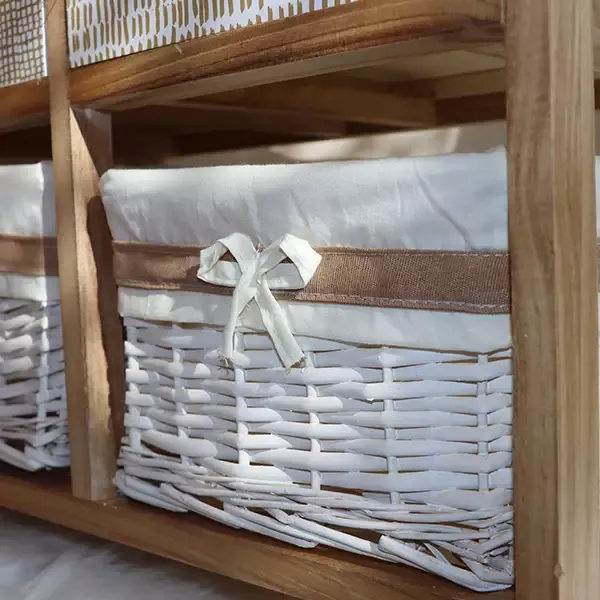 Weva "Keenan" Wood Storage Cabinet With 2 Drawers & 2 Baskets - Beige product thumbnail 7