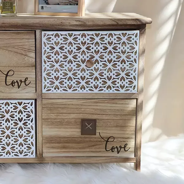Weva "Luxen" Wood Storage Table With 4 Drawers - Beige product thumbnail 2
