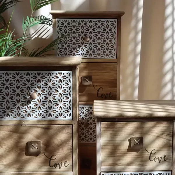 Weva "Luxen" Wood Storage Table With 4 Drawers - Beige product thumbnail 3