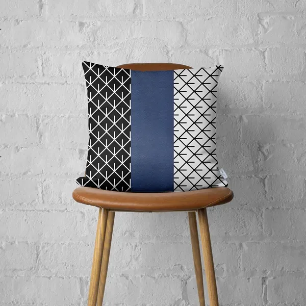 Nova Home Boho Chic Leather & Jacquard Cushion Cover - 45x45 cm - Navy & Black product thumbnail 4