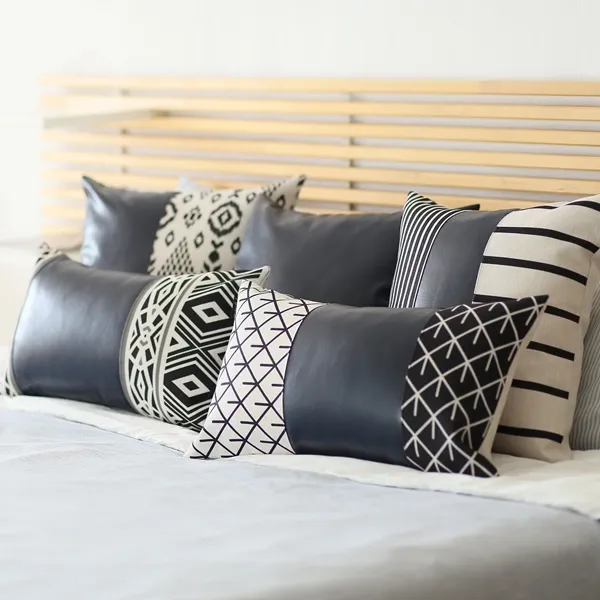 Nova Home Boho Chic Leather Cushion Cover - 45x45 cm - Navy product thumbnail 2