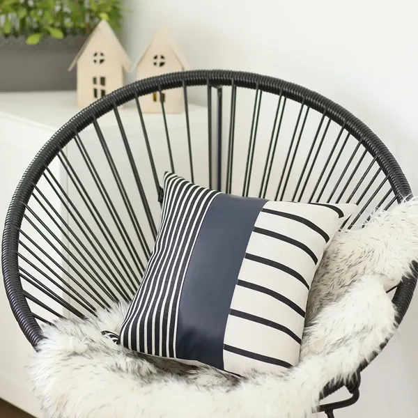 Nova Home Boho Chic Leather & Jacquard Cushion Cover - 45x45 cm - Multicolor product thumbnail 2