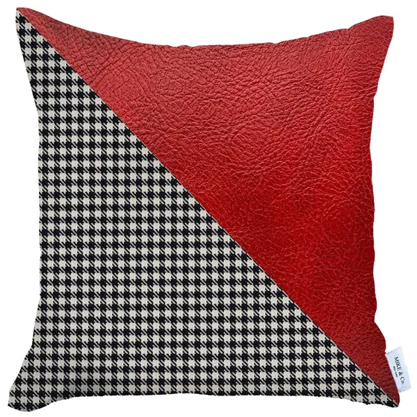 Nova Home Boho Chic Leather & Jacquard Cushion Cover - 45x45 cm - Red product thumbnail 4