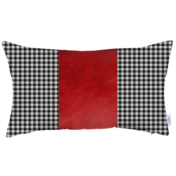 Nova Home Boho Chic Leather & Jacquard Cushion Cover - 30x50 cm - Red product thumbnail 4