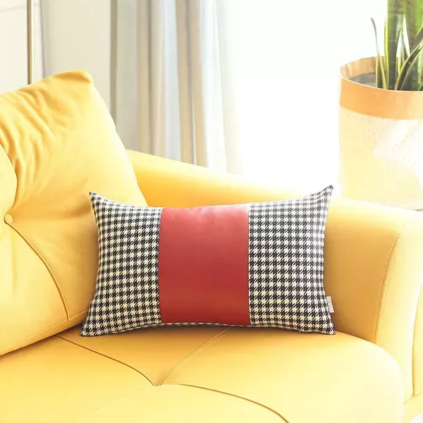 Nova Home Boho Chic Leather & Jacquard Cushion Cover - 30x50 cm - Red product thumbnail 2