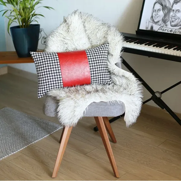 Nova Home Boho Chic Leather & Jacquard Cushion Cover - 30x50 cm - Red product thumbnail 4