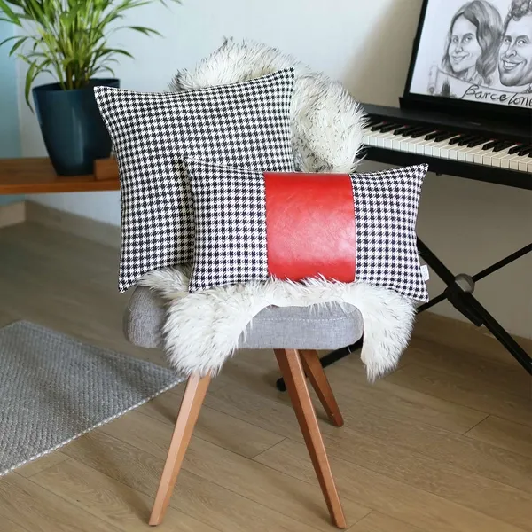 Nova Home Boho Chic Leather & Jacquard Cushion Cover - 30x50 cm - Red product thumbnail 5