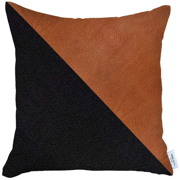 Nova Home Boho Chic Leather & Jacquard Cushion Cover - 45x45 cm - Brown & Black product thumbnail 4