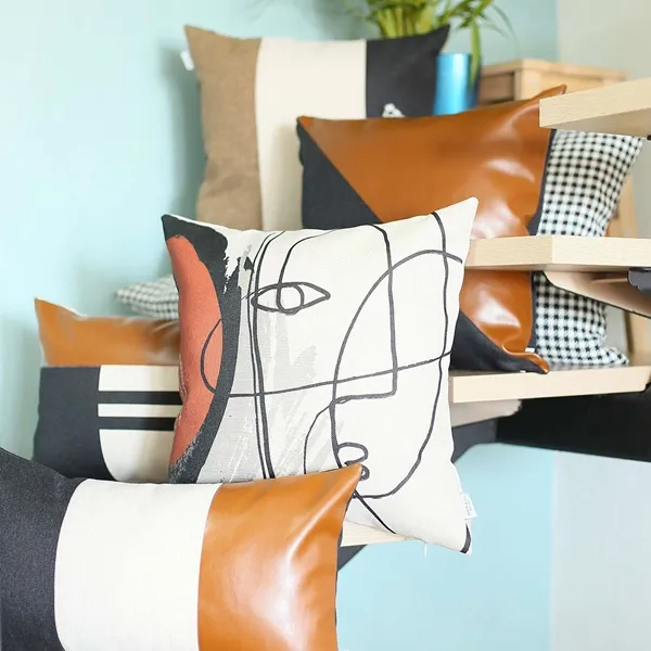 Nova Home Boho Chic Leather & Jacquard Cushion Cover - 45x45 cm - Brown & Black product thumbnail 6