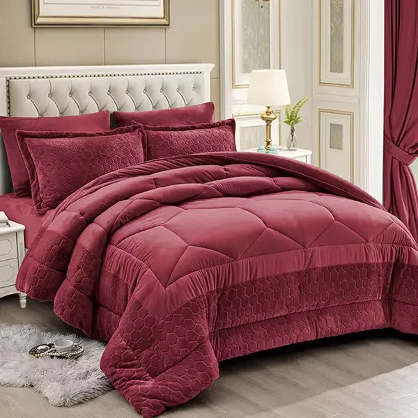 Nova Home Bee Cell Embossed Flannel Winter Comforter Set - Burgandy (Available in Sizes) product thumbnail 2