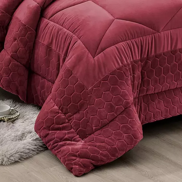 Nova Home Bee Cell Embossed Flannel Winter Comforter Set - Burgandy (Available in Sizes) product thumbnail 3