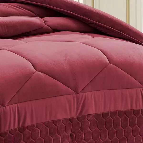 Nova Home Bee Cell Embossed Flannel Winter Comforter Set - Burgandy (Available in Sizes) product thumbnail 5