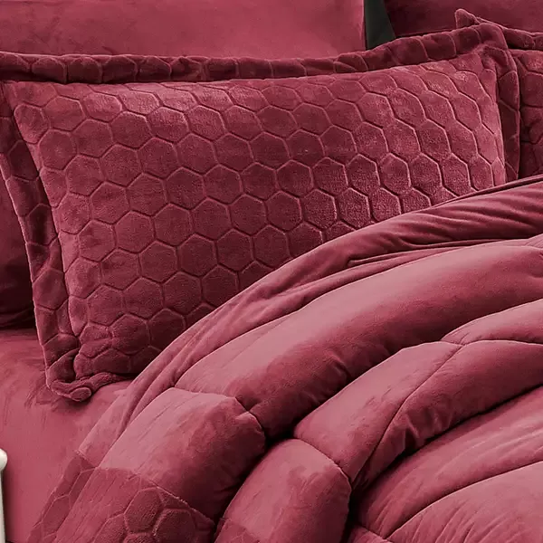 Nova Home Bee Cell Embossed Flannel Winter Comforter Set - Burgandy (Available in Sizes) product thumbnail 6