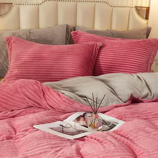 Nova Home Campo Cordroy Flannel Winter Duvet Cover Set - King & Super King - 4 Pcs - Rose product thumbnail 5