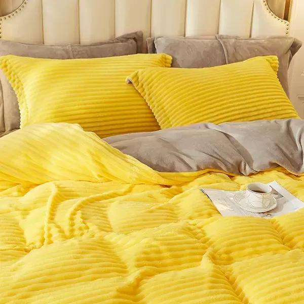 Nova Home Campo Cordroy Flannel Winter Duvet Cover Set - Yellow (Available in Sizes) product thumbnail 5