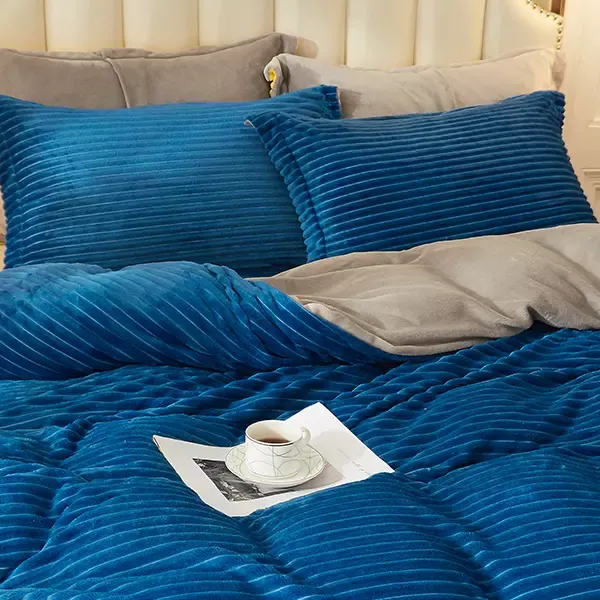 Nova Home Campo Cordroy Flannel Winter Duvet Cover Set - King & Super King - 4 Pcs - Navy product thumbnail 5