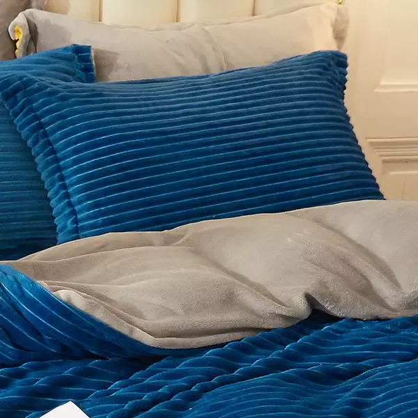 Nova Home Campo Cordroy Flannel Winter Duvet Cover Set - King & Super King - 4 Pcs - Navy product thumbnail 7