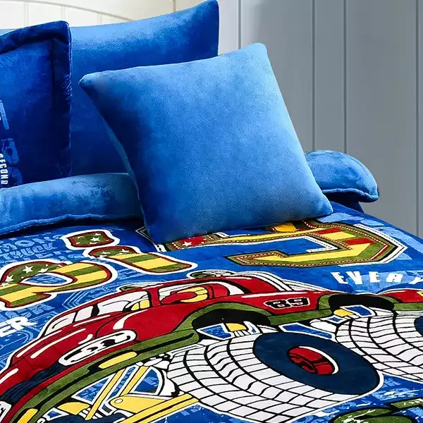 Nova Home Monster Truck Printed Velvet Flannel Winter Comforter Set - Single & Twin - 5 Pcs - Blue product thumbnail 4