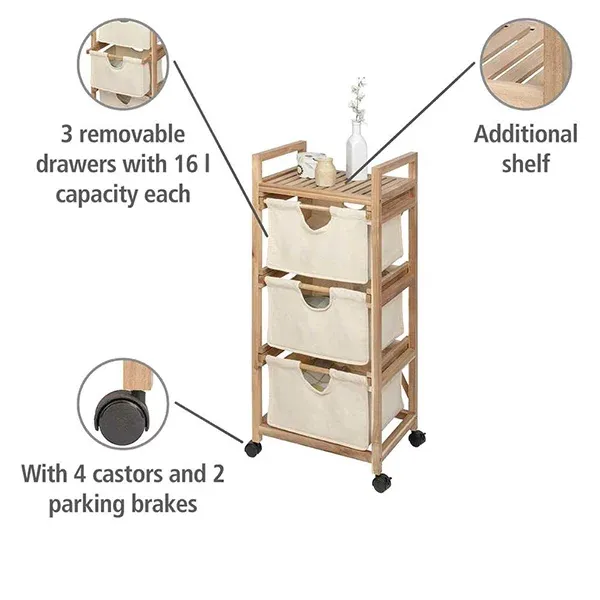 Wenko "Acina" 3 Drawers Trolly - Wood - Brown & Cream product thumbnail 4