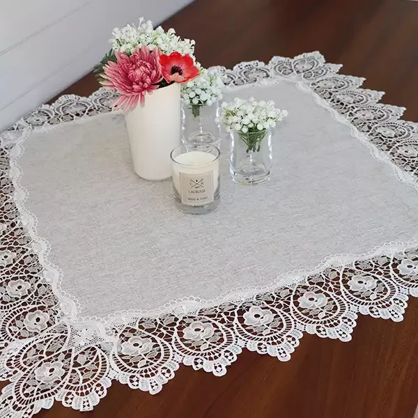 Nova Home "Berna" Lace Coffee Table Tablecloth Set - 3 Pcs - Beige product thumbnail 4