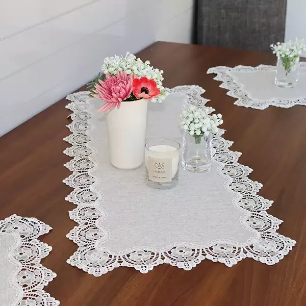 Nova Home "Berna" Lace Coffee Table Tablecloth Set - 4 Pcs - Beige product thumbnail 4