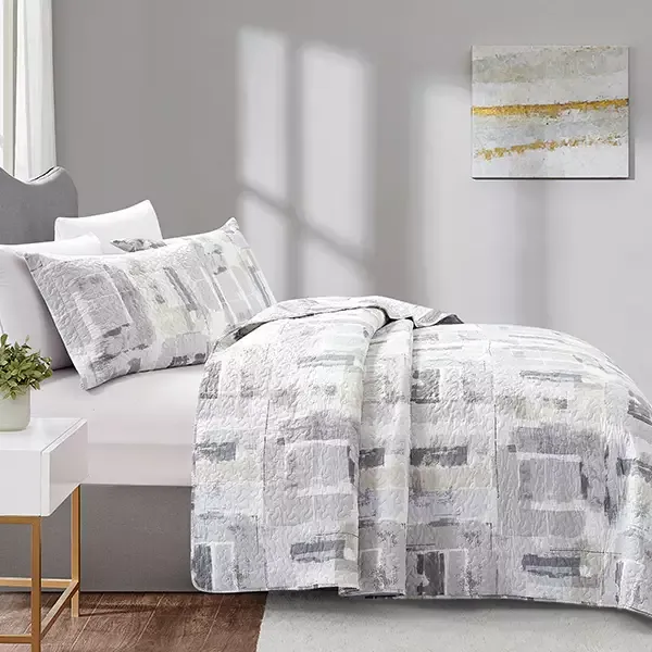 Nova Home Hash Summer Bedspread Set With a Fitted Sheet - King & Super King - 4 Pcs - Grey product thumbnail 3