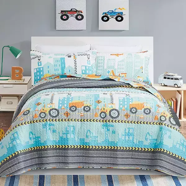 Nova Home "Trucks" Summer Bedspread Set With a Fitted Sheet - Blue (Available in Sizes) product thumbnail 11