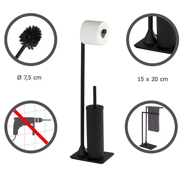 Wenko "Hella" Standing Toilet Paper Holder & Toilet Brush - Stainless Steel - Black product thumbnail 3