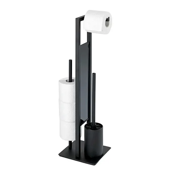 Wenko "Rivalta" Standing Toilet Paper Holder & Toilet Brush - Stainless Steel - Black product thumbnail 2
