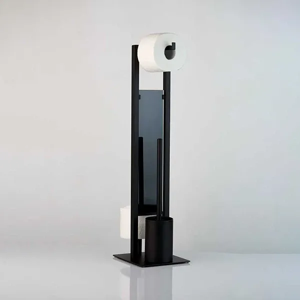 Wenko "Rivalta" Standing Toilet Paper Holder & Toilet Brush - Stainless Steel - Black product thumbnail 3