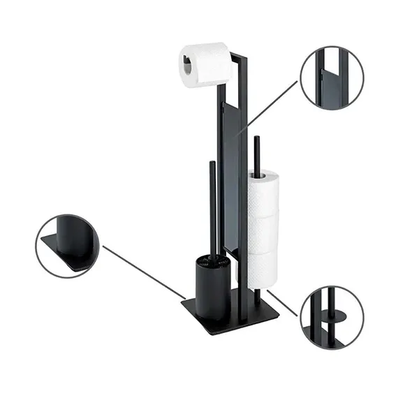 Wenko "Rivalta" Standing Toilet Paper Holder & Toilet Brush - Stainless Steel - Black product thumbnail 4