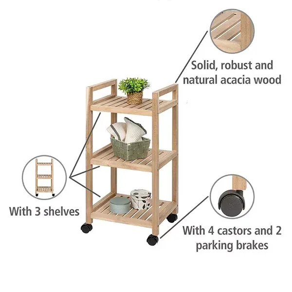 Wenko "Acina" Mobile Shelving With 3-Tier - Wood - Beige product thumbnail 5