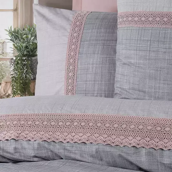 Nova Home Hazel Duvet Cover Set - 100% Cotton - King & Super King - 4 Pcs - Grey & Pink product thumbnail 2