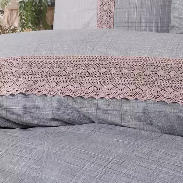 Nova Home Hazel Duvet Cover Set - 100% Cotton - King & Super King - 4 Pcs - Grey & Pink product thumbnail 3