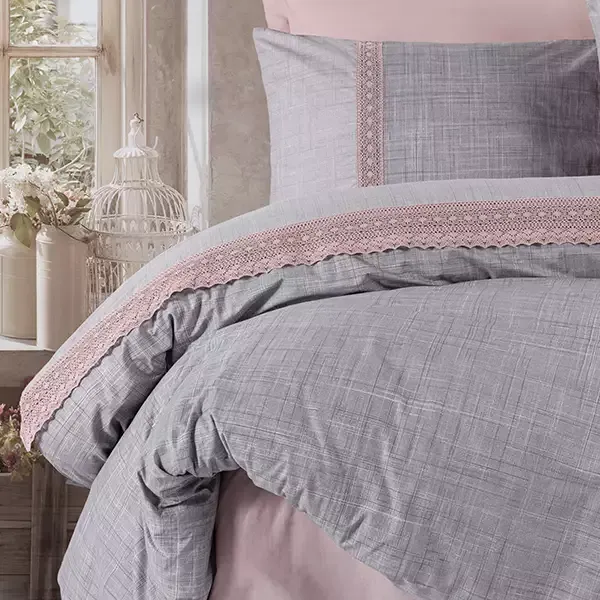 Nova Home Hazel Duvet Cover Set - 100% Cotton - King & Super King - 4 Pcs - Grey & Pink product thumbnail 4