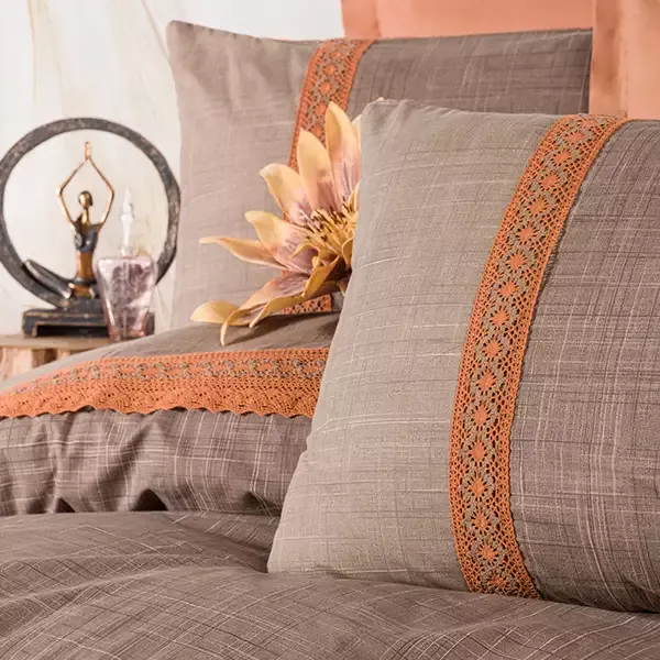 Nova Home Hazel Duvet Cover Set - 100% Cotton - King & Super King - 4 Pcs - Brown & Orange product thumbnail 2