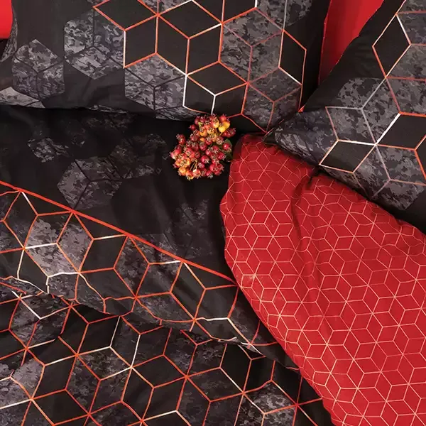 Nova Home Cubo Duvet Cover Set - 100% Cotton - King & Super King - 4 Pcs - Red product thumbnail 2