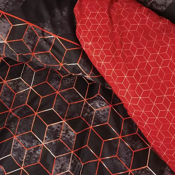 Nova Home Cubo Duvet Cover Set - 100% Cotton - King & Super King - 4 Pcs - Red product thumbnail 3