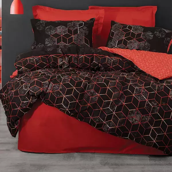 Nova Home Cubo Duvet Cover Set - 100% Cotton - King & Super King - 4 Pcs - Red product thumbnail 4