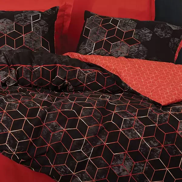 Nova Home Cubo Duvet Cover Set - 100% Cotton - King & Super King - 4 Pcs - Red product thumbnail 5