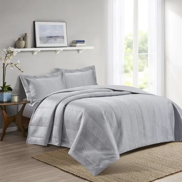 Nova Home Yildiz Satan Bed Spread Set - 3pcs - King & Super King - Silver product thumbnail 2