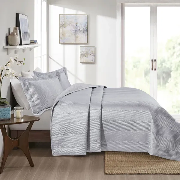 Nova Home Yildiz Satan Bed Spread Set - 3pcs - King & Super King - Silver product thumbnail 3