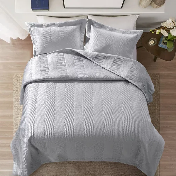 Nova Home Yildiz Satan Bed Spread Set - 3pcs - King & Super King - Silver product thumbnail 6