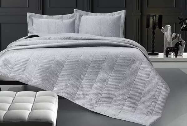 Nova Home Yildiz Satan Bed Spread Set - 3pcs - King & Super King - Silver product thumbnail 10