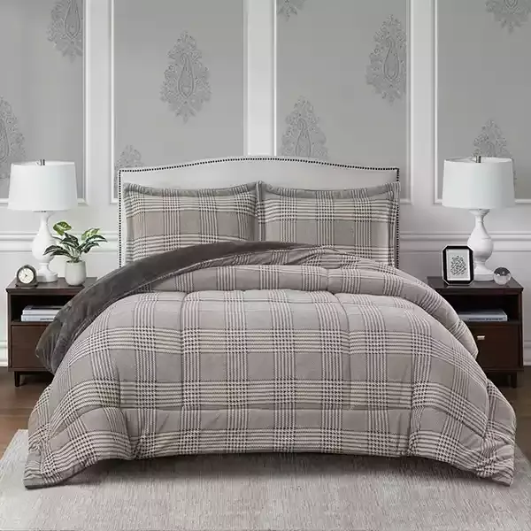 Nova Home Sketch Winter Printed Flannel Comforter Set - King & Super King - 4 Pcs - Grey product thumbnail 3