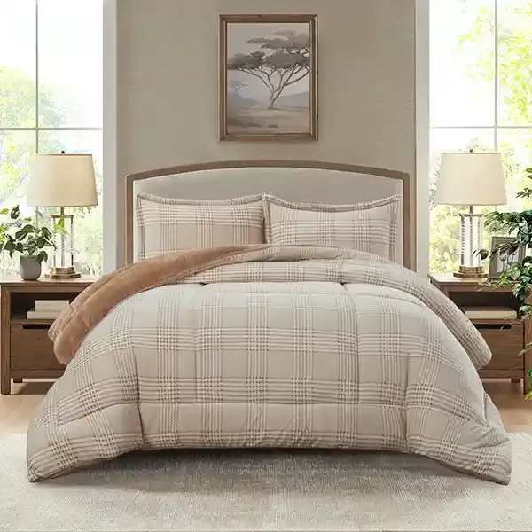 Nova Home Sketch Winter Printed Flannel Comforter Set - Single & Twin - 3 Pcs - Beige product thumbnail 3
