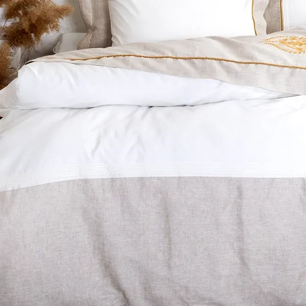 EcoCotton hanzade Embroidered Duvet Cover Set - King & Super King - 6Pcs - 100% Organic Cotton Satin & Linen - 300 Thread Counts - Cream & Gold product thumbnail 3