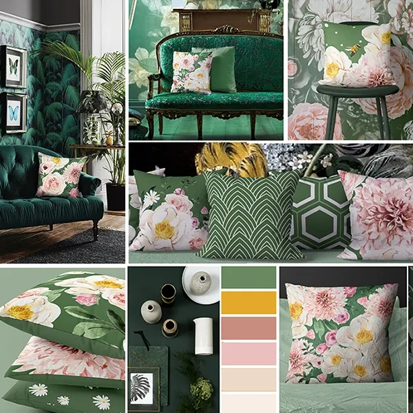 Nova Home Peonies Cushion Cover - 45x45 Cm - Green product thumbnail 2