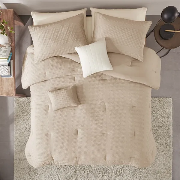 Nova Home Nari Waffle Jaquard Microfiber Comforter Set - Beige product thumbnail 2
